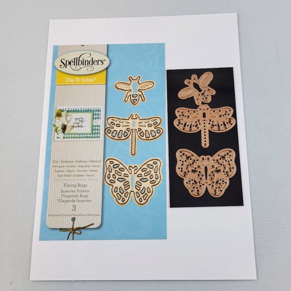 Flying Bugs Spellbinders Metal Die Cut Set Die D-Lites Bee Dragonfly Butterfly S - Picture 1 of 6